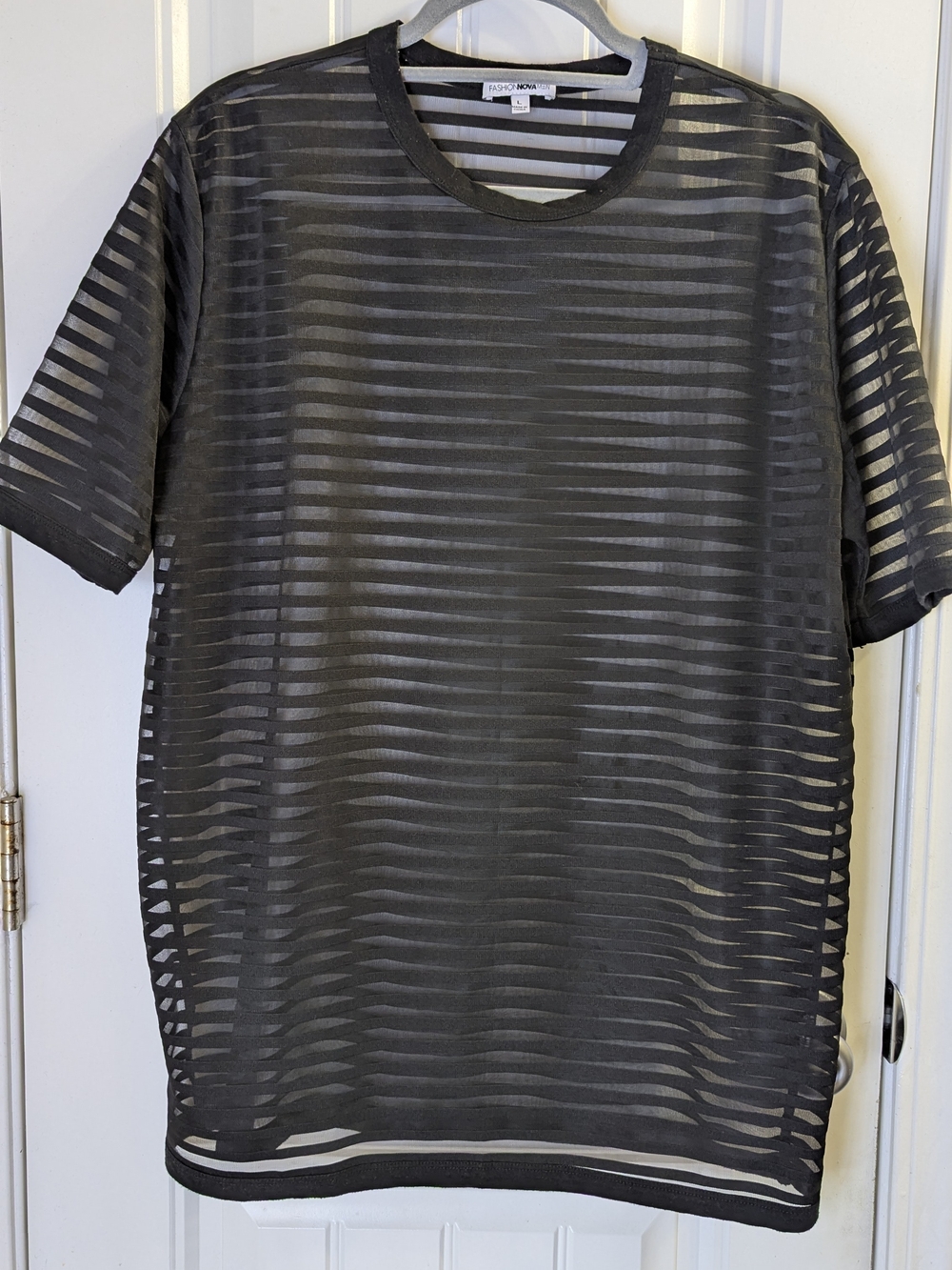 Black Sheer Striped Short-Sleeve Shirt - Fashion Nova Men
